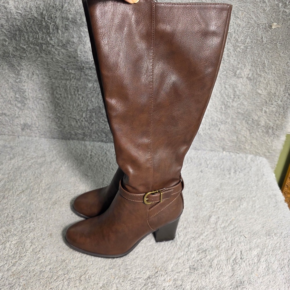 Naturalizer Tall Riding Boots Distressed Brown Block Heel Wide‎ Calf 6.5 NEW